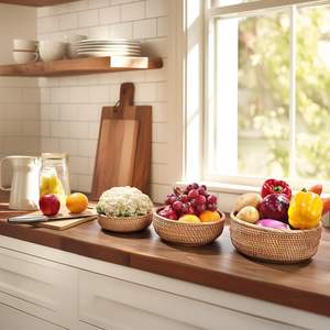 Ensemble de paniers à pain en <span class=keywords><strong>rotin</strong></span>, paniers ronds naturels tissés à la main, plusieurs tailles, pour servir et ranger le pain, les pâtisseries, les fruits, cuisine, salle à manger - Product Image 3