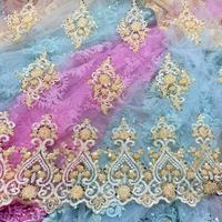 Tissu brodé de sequins multicolores de luxe, tissu brodé en maille avec perles, tulle, 100% polyester pour vêtements et accessoires