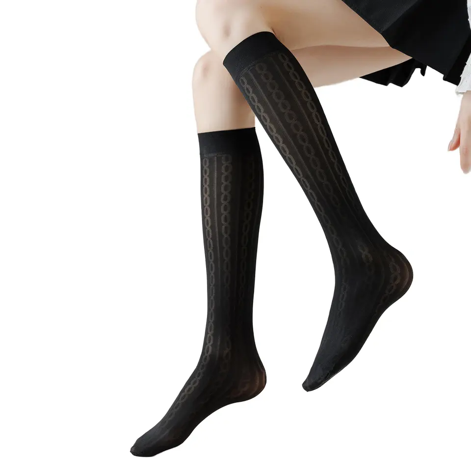 Verano JK negro hasta la rodilla chica encaje seda calcetines japoneses compresión pantorrilla Calcetines para mujeres