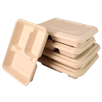 Boîte à lunch jetable biodégradable anti-fuite, compatible micro-ondes en 5 minutes, certifiée BPI, en bagasse de canne à sucre, avec couvercle, pour plats à emporter
