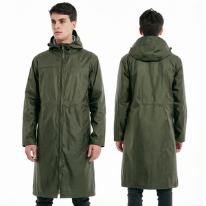 Custom Logo Unisex Polyester Raincoat Black <strong>Long</strong> <strong>Rain</strong> Jacket Hooded <strong>Rain</strong> <strong>Coat</strong> with Waterproof Zipper &amp; Adjustable Waist Band - Product Image 3
