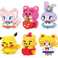 Ensemble de blocs de construction miniatures en plastique, figurines d'animaux de dessin animé en micro-particules, puzzle à assembler, 1:8, pour enfants de 5 à 7 ans, durable