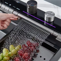 Ensemble d'évier de cuisine multifonctionnel intelligent en acier inoxydable, Nano Step, affichage de la température en nid d'abeille, contre-clé de piano, cascade