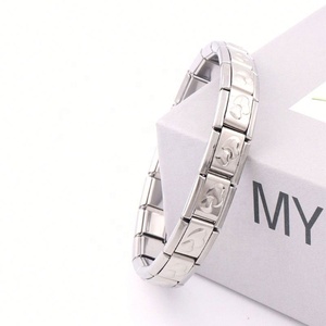 Hot Selling <b>Men's</b> Italian Charms Bracelet Elastic Stainless Steel Gold Plated Double Hearts Fashion <b>Bangles</b> - Product Image 3