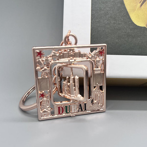 Llavero Giratorio Cuadrado de Recuerdo Turístico de Dubái de <span class=keywords><strong>Metal</strong></span> Personalizado, Llavero Giratorio de Oro Rosa - Product Image 3