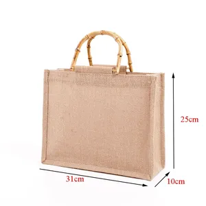 Sac fourre-tout en toile de jute naturelle de haute qualité avec motif lettres, vente en gros à prix réduit pour cadeau promotionnel - Product Image 2