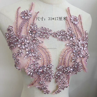 Applique décorative 3D en strass à motif de verre rose, à perles volumineuses, à dos plat, thermocollante et à coudre, écologique, pour robes de mariée et de danse