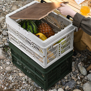 Outdoor Camping <b>Folding</b> <b>Storage</b> <b>Box</b> With Wooden Lid 20-35L PP Material Eco Friendly Food Container For Picnic And Outdoor Use - Product Image 2
