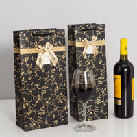 Sac cadeau en papier pour vin avec poignée, impression de logo personnalisé, pour l'emballage de bouteilles
