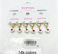 XUPING Vente en gros Boucles d'oreilles créoles cœur plaqué or 14K avec breloque émail colorée pendante pour femme Bijoux de mode