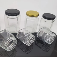 45ml 60ml 85ml 100ml 180ml 280ml 380ml 500ml 730ml Pots à miel hexagonaux en verre blanc cristal, finition mate, sérigraphiés sur mesure