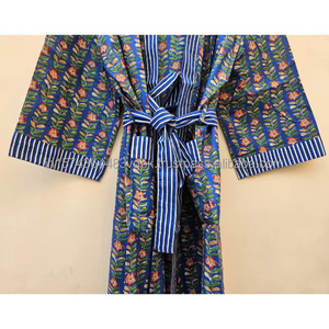 Robe Kimono en Coton Imprimé à la Main, Peignoir Kimono Indien en Coton, Robe Longue d'Été pour Femme, Vêtement de Nuit Doux - Product Image 4