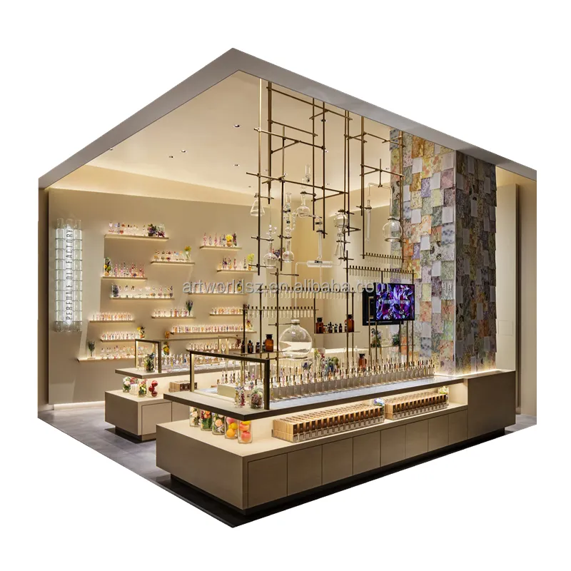 Artworld Toont Retail Parfum Display Plank Op De Muur Hot Sale Parfum Kiosk Design Parfum Cosmetische Kiosk