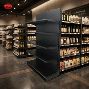 Étagère gondole double face noir mat à dos plein, présentoir commercial pour l'industrie agroalimentaire et la chaîne d'approvisionnement des entreprises - Product Image 1