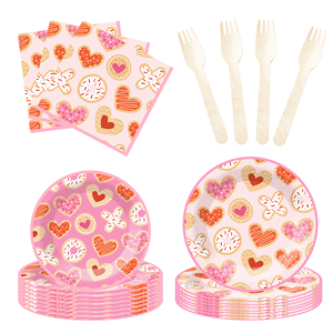 DAMAI - Juego de Vajilla Desechable de Papel con Diseño de San Valentín, Platos, Servilletas y Vasos con Forma de Corazón para Fiestas de Boda - Product Image 3