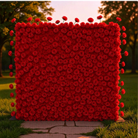 Mur floral artificiel de roses rouges, panneau de fleurs en coton carré 3D réutilisable, toile de fond pour mariage, fête, photomaton