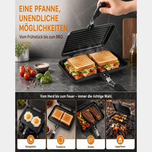 Popular Portable Sandwich Cake Mold Aluminium Roasting Pan Outdoor Use Two Side Breakfast Sandwich Grill Pan - Product Image 3