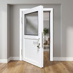 ประตูบานเปิดแบบแมนนวล UPVC รุ่น Hoffen สำหรับที่อยู่อาศัยและเชิงพาณิชย์ ขนาด 81x205 กันเสียง กันน้ำ เหมาะสำหรับโรงแรม โกดังสินค้า และภายนอกอาคาร - Product Image 2