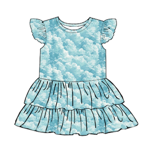Milk Silk <b>Girls</b> Tiered <b>Dress</b> Flutter Sleeve Printed Kids Ruffle Layered <b>Dress</b> - Product Image 1