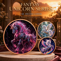 Koin Unicorn Tembaga Murni 999 5 oz, Seni Relief 3D, Dilukis UV, Koleksi Seni Fantasi