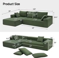 Maßgefertigtes Großhandels-3-Sitzer Konvertierbares Komprimiertes Sektional-Sofa-Set Schaumstoffgefüllt Stoffbezug Modern Grün mit Chaiselongue für Wohnzimmer