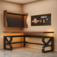 Bureau de jeu en forme de L avec étagère de rangement perforée pour poste de travail informatique à domicile