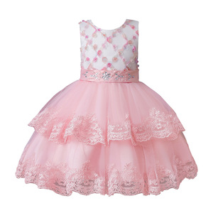 Robe de princesse pour filles, bleu, tulle, dentelle, coupe trapèze, costume de spectacle de piano - Product Image 5