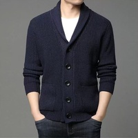 Herren Verdickter Knopf-Cardigan mit Schalkragen V-Ausschnitt Einfarbig Knitterfrei Lässige Strickware für Herbst Winter
