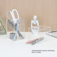Boîte de rangement en acrylique transparente et simple à ouverture carrée, tube organisateur pour pinceaux de maquillage, tube de rangement pour crayons de bureau