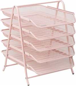 5 Tier <b>File</b> Tray Organizer Desk Paper <b>Document</b> Holder Desktop Storage for Office Home or School Organization Pink - Product Image 6