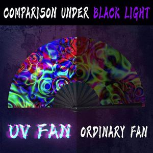 Meilleure Vente - Stock Disponible - Éventail en Bambou Traditionnel Peint, Réfléchissant aux UV, Grand et Sonore, Effet Néon - Product Image 3