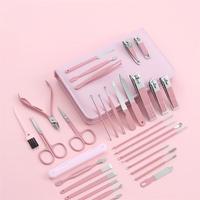 WELLFLYER MS-1402 Nouveauté Rose 10/32 pièces Ensemble de manucure professionnel en acier inoxydable Kit de coupe-ongles Sac à fermeture éclair