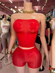 FF1496 ODM Lingerie érotique sexy, short en polyester et élasthanne brillant et hautement élastique, ensemble 2 pièces, tenue de boîte de nuit pour femmes - Product Image 3