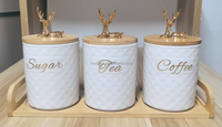 Wholesale Ceramic Sugar Canister with Bamboo Lid and Gold Reindeer Ribbed Ceramic Tea Canisters Use for Room Kitchen Storage Jar