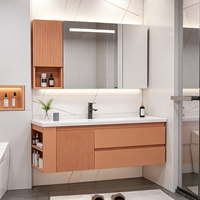 Ensembles de meubles-lavabos modernes en bois avec aspect marbre et miroir LED encadré pour projets résidentiels et hôteliers, personnalisation OEM