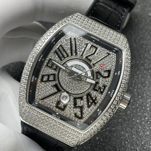 Montre mécanique automatique unisexe de luxe en forme de tonneau sertie de diamants, boîtier en cristal saphir de 45 mm, bracelet en cuir noir de 24 mm, édition limitée - Product Image 3