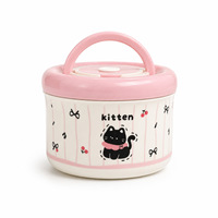 Boîte à lunch isotherme double compartiment en acier inoxydable 304, grande cuillère, compatible micro-ondes, rose mignon, 500 ml, avec doublure intérieure amovible pour le bureau