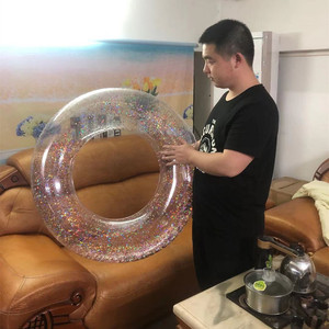 Inflatable Transparent Sequin Swimming Ring Round Adult Unisex Water Sports Float Environmentally Friendly PVC - Product Image 4