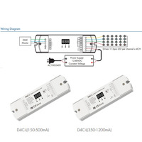 Décodeur DMX512 RDM à courant constant 12-48V DC D4C-L 350-1200mA 4 canaux, pilote LED avec sortie 1, 2 ou 4 canaux DMX pour bande LED RGBW