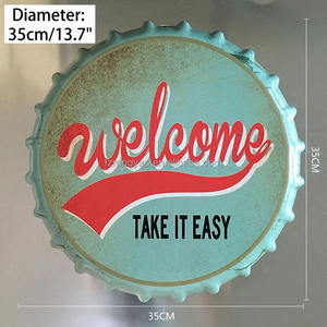 Letreros Personalizables de Metal Estilo Vintage con Forma de Tapa de Botella de Cerveza, 35cm de Diámetro, Placa de Hojalata Antigua para Decoración de Pared de Bar, Pub o Cuarto de Hombre - Product Image 1