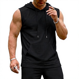 OEM Manufactured Custom Logo Men's Sleeveless Summer Tracksuit Hooded Tanks Tops Sweatsuit 2 Piece Casual Sports Shorts Set - Product Image 5