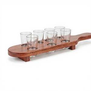 Handmade <b>Wooden</b> Shot Glass Holder Oval Shape 6 Holes Minimalist Design Standing Type Storage <b>Rack</b> for Beverage Use - Product Image 1