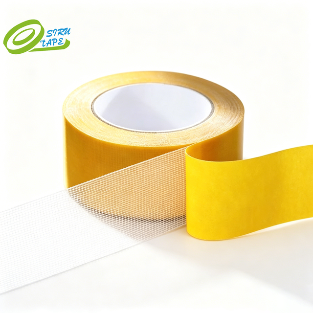 W077 Yellow Grid Cloth Double Side Carpet Tape Heavy Duty Floor Carpet Seaming Adhesive Tape for Installation & Securing