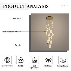 Nouvelle liste : Luminaire suspendu moderne <span class=keywords><strong>de</strong></span> luxe pour hôtel, en acrylique doré, long, pour escalier, à LED - Product Image 3