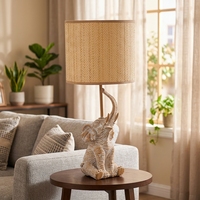 Vente directe d'usine, lampe de table élégante de style rétro en forme d'éléphant, ornement décoratif avec abat-jour