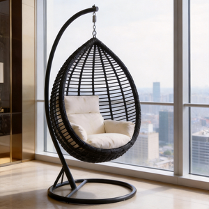 Silla Colgante Moderna de Mimbre Sintético con Cojín Impermeable para Uso en Restaurantes y Villas al Aire Libre, Silla Colgante para 1 Persona - Product Image 4