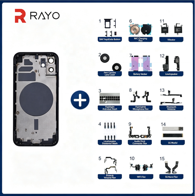 RAYO Phone Rear Housing with Flex for iPhone 11 12 13 14 15 16 Plus Pro Max 17 Pro Max Back Cover Replacement