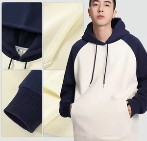 BYW071 <b>Men's</b> Two-tone Paneled Oversize Hoodie 100% Cotton Terry Drawstring Hood <b>Pullover</b> Sweatshirt - Product Image 2