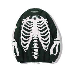 Pullover oversize in <span class=keywords><strong>maglia</strong></span> <span class=keywords><strong>con</strong></span> teschio personalizzato Y2K da uomo <span class=keywords><strong>con</strong></span> scheletro gotico stampato a manica lunga - Product Image 6