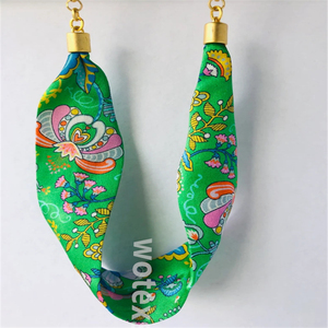 Nhà Máy Giá Boho Vòng Cổ Màu Xanh Lá Cây Và Đầy Màu Sắc Hoa In Lụa Tie Ribbon Phụ Nữ Kết Hợp Hạt Đậu Vòng Cổ - Product Image 4